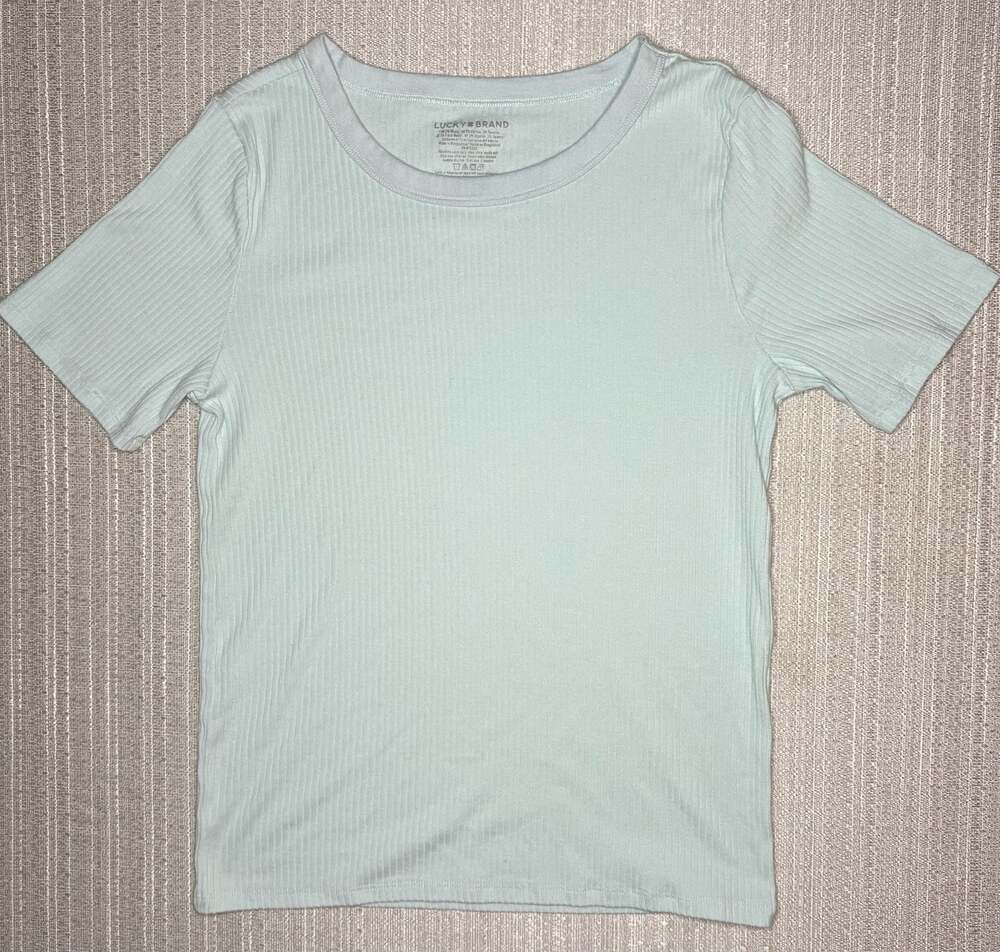 Lucky Brand Women's Mint Green Ribbed Short Sleeve Crew Neck Tee